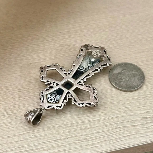 Alan K Sterling Murano Millefiori Glass Gothic Victorian Cross Pendant - Repair - Picture 2 of 2